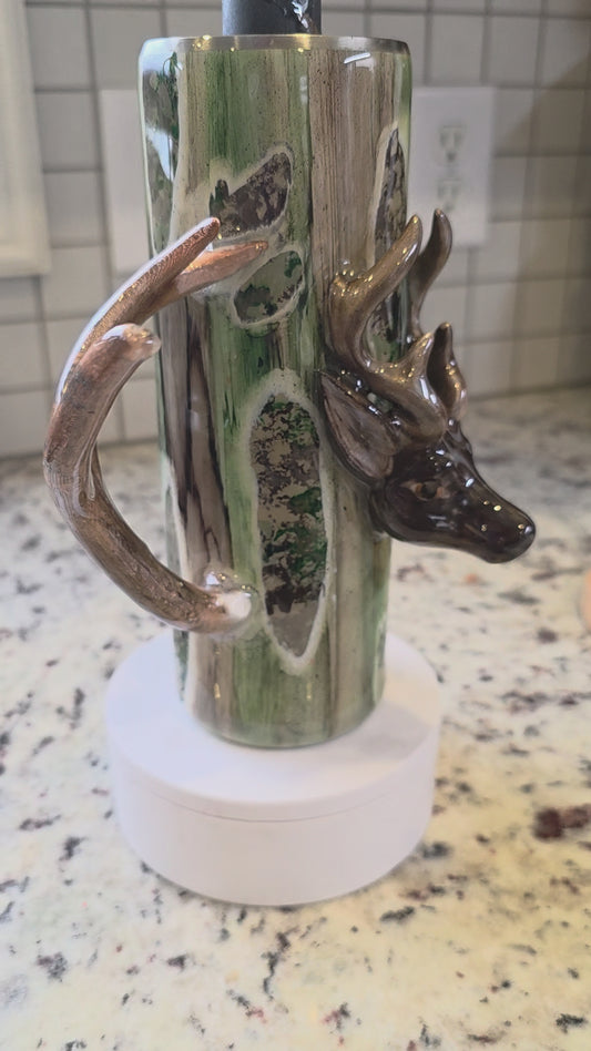 20oz Skinny 3D Woodgrain Camo Deer Tumbler-RTS