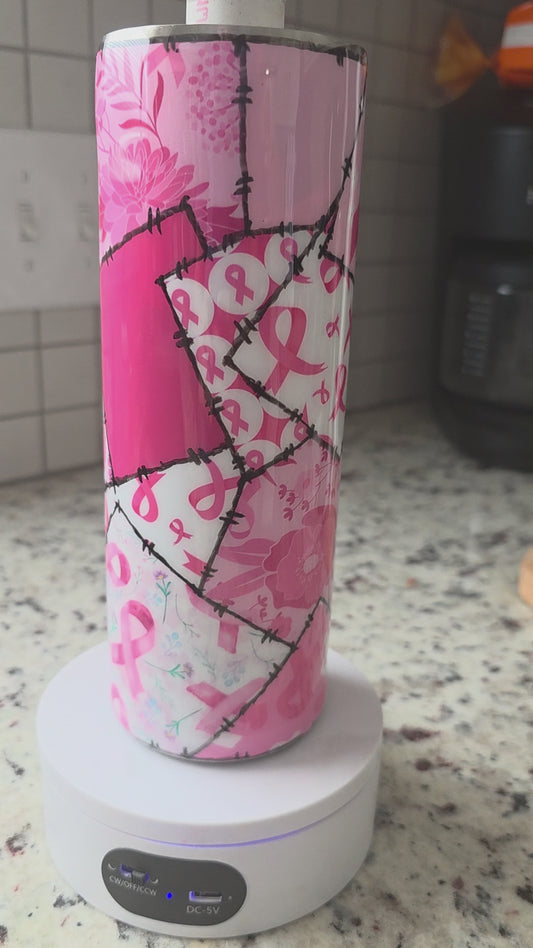 20oz Skinny Breast Cancer Awareness Tumbler-RTS
